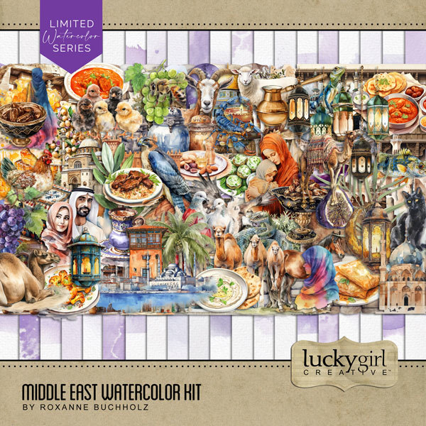 Middle East Watercolor Kit Digital Art - Digital Scrapbooking Kits