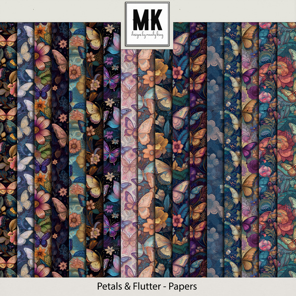 Petals & Flutter Papers Digital Art - Digital Scrapbooking Kits