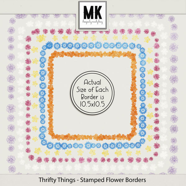 Thrifty Things - Stamped Flower Border Digital Art - Digital Scrapbooking Kits