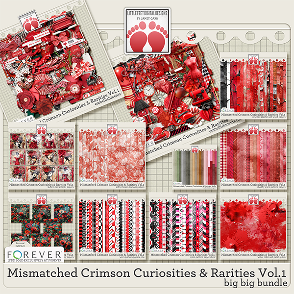 Mismatched Crimson Curiosities And Rarities Vol. 1 Big Big Bundle Digital Art - Digital Scrapbooking Kits