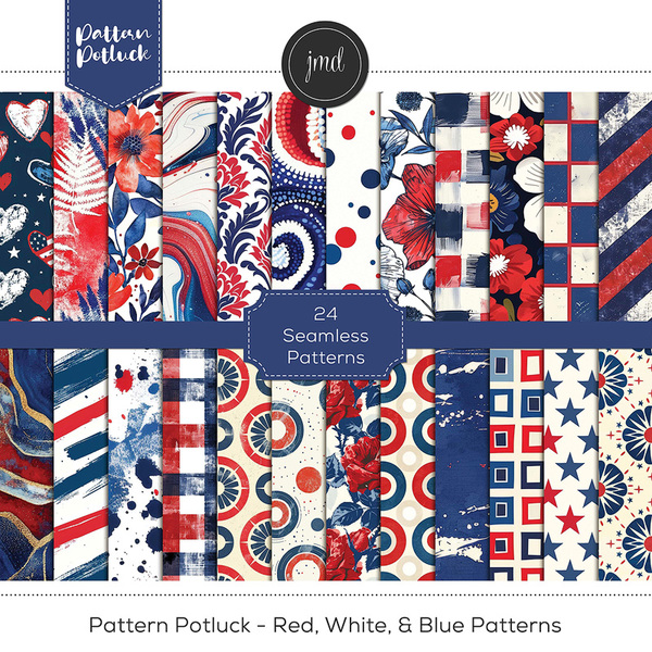 Pattern Potluck - Red, White, & Blue Patterns Digital Art - Digital Scrapbooking Kits