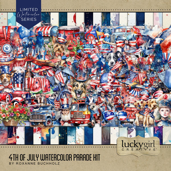 4th of July Watercolor Parade Kit Digital Art - Digital Scrapbooking Kits