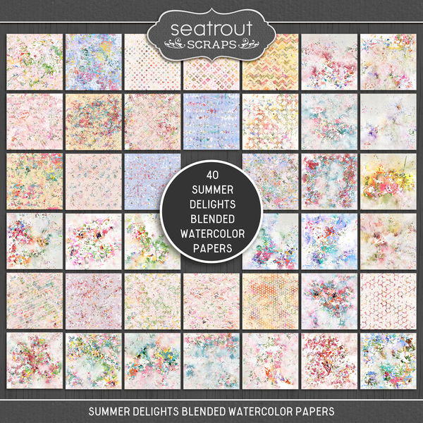 Summer Delights Blended Watercolor Papers Digital Art - Digital Scrapbooking Kits