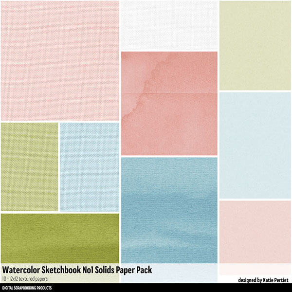 Watercolor Sketchbook 01 Solids Paper Pack Digital Art - Digital Scrapbooking Kits