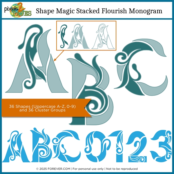Shape Magic Stacked Flourish Monograms Digital Art - Digital Scrapbooking Kits