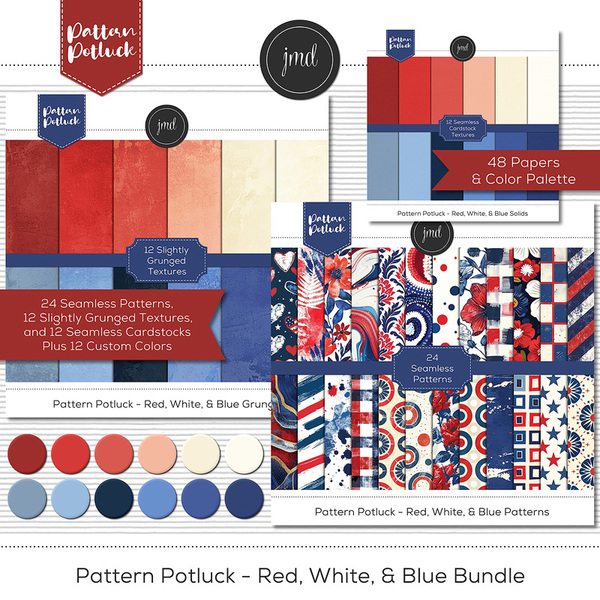 Pattern Potluck - Red, White, & Blue Bundle Digital Art - Digital Scrapbooking Kits