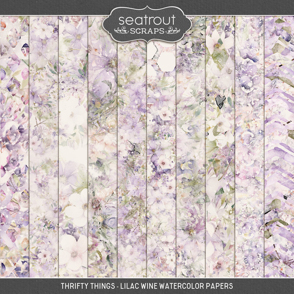 Thrifty Things - Lilac Wine Watercolor Papers Digital Art - Digital Scrapbooking Kits