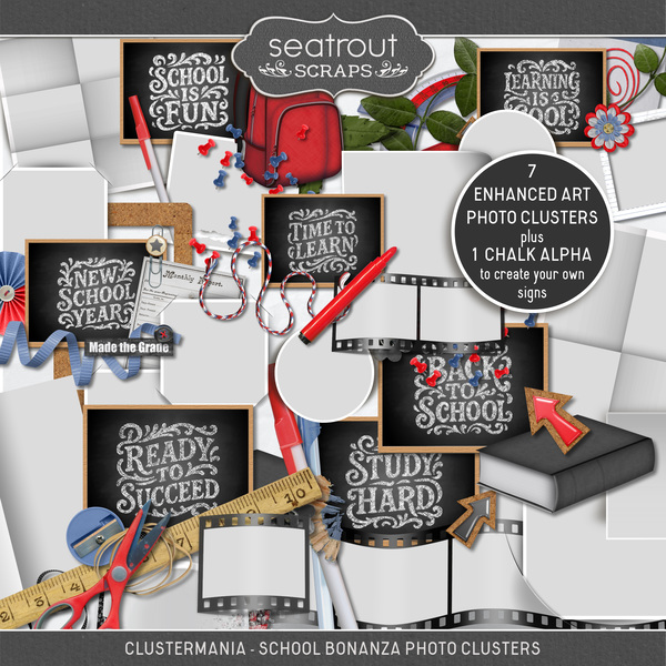 ClusterMania - School Bonanza Photo Clusters Digital Art - Digital Scrapbooking Kits