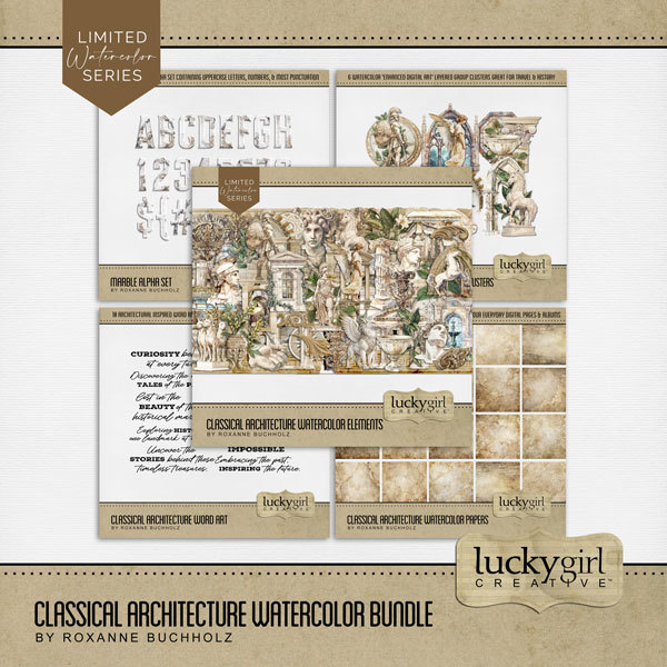 Classical Architecture Watercolor Bundle Digital Art - Digital Scrapbooking Kits