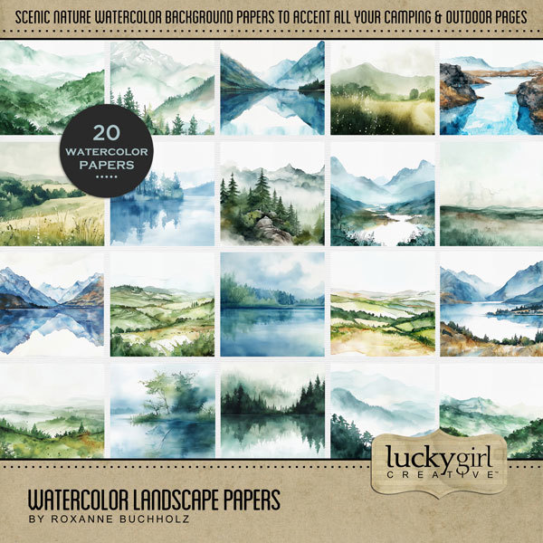 Watercolor Landscape Papers Digital Art - Digital Scrapbooking Kits