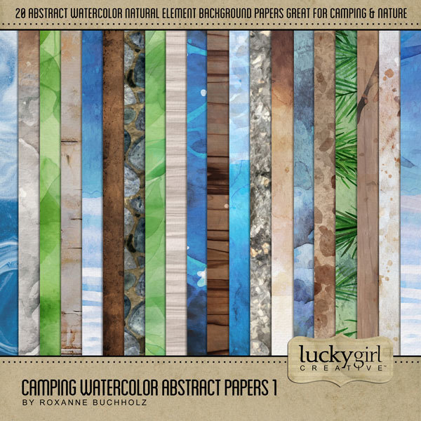 Camping Watercolor Abstract Papers 1 Digital Art - Digital Scrapbooking Kits