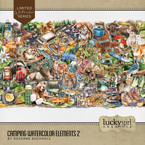 Camping Watercolor Elements 2 Digital Art - Digital Scrapbooking Kits