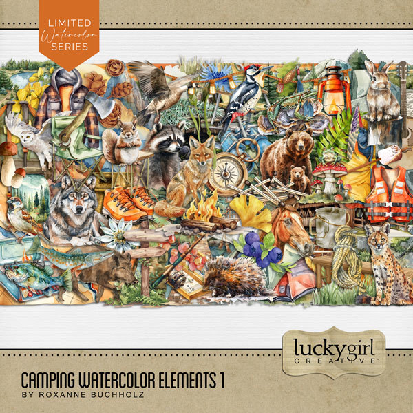 Camping Watercolor Elements 1 Digital Art - Digital Scrapbooking Kits