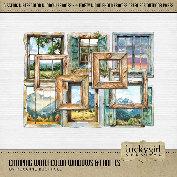Camping Watercolor Windows & Frames Digital Art - Digital Scrapbooking Kits