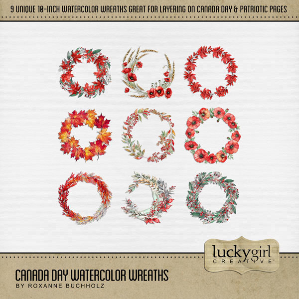 Canada Day Watercolor Wreaths Digital Art - Digital Scrapbooking Kits