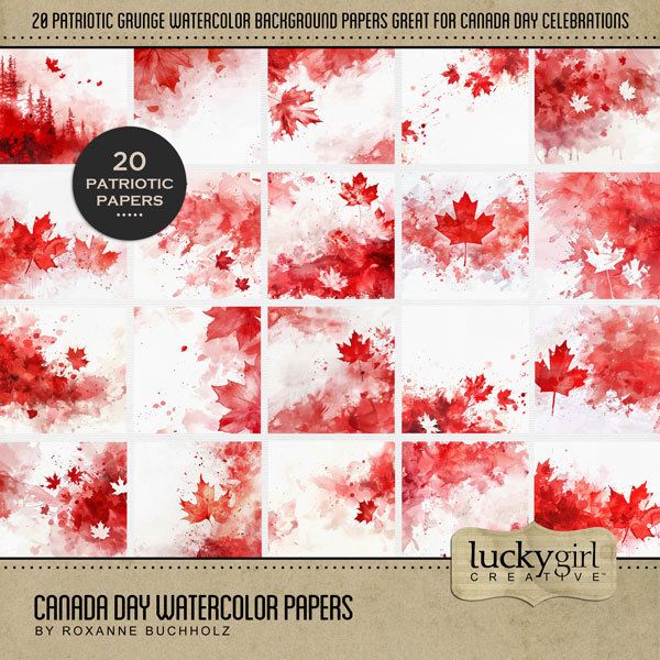 Canada Day Watercolor Papers Digital Art - Digital Scrapbooking Kits