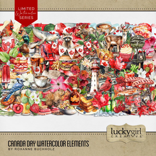 Canada Day Watercolor Elements Digital Art - Digital Scrapbooking Kits