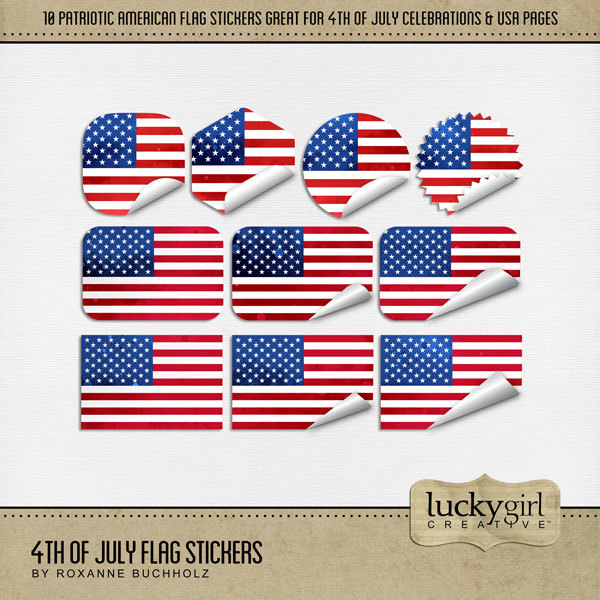 4th of July Flag Stickers Digital Art - Digital Scrapbooking Kits