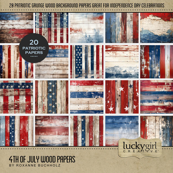 4th of July Wood Papers Digital Art - Digital Scrapbooking Kits