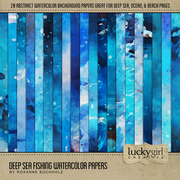 Deep Sea Fishing Watercolor Papers Digital Art - Digital Scrapbooking Kits