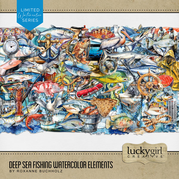Deep Sea Fishing Watercolor Elements Digital Art - Digital Scrapbooking Kits