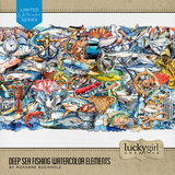 Deep Sea Fishing Watercolor Elements