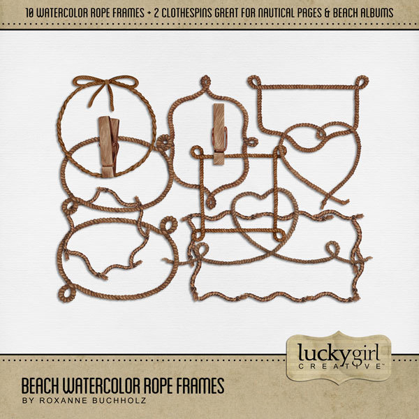 Beach Watercolor Rope Frames Digital Art - Digital Scrapbooking Kits