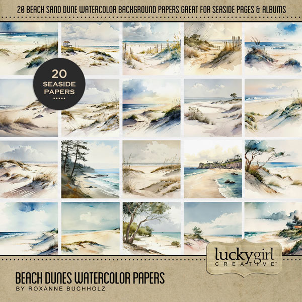 Beach Dunes Watercolor Papers Digital Art - Digital Scrapbooking Kits