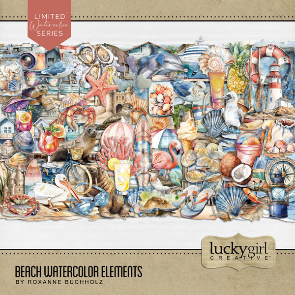 Beach Watercolor Elements Digital Art - Digital Scrapbooking Kits