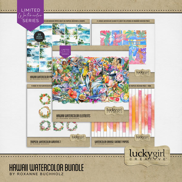 Hawaii Watercolor Bundle Digital Art - Digital Scrapbooking Kits