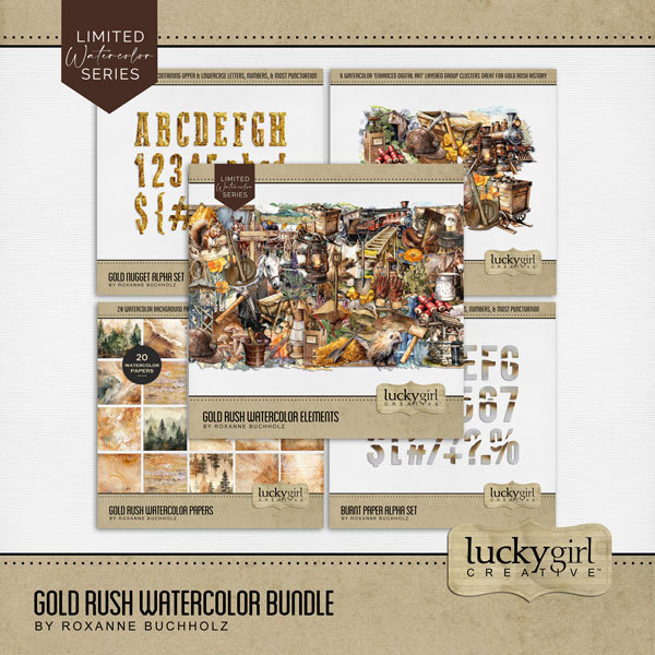 Gold Rush Watercolor Bundle Digital Art - Digital Scrapbooking Kits