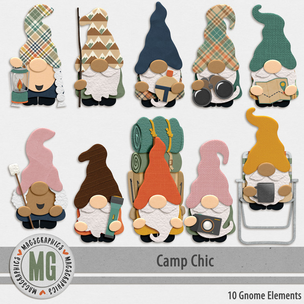 Camp Chic Gnomes Digital Art - Digital Scrapbooking Kits