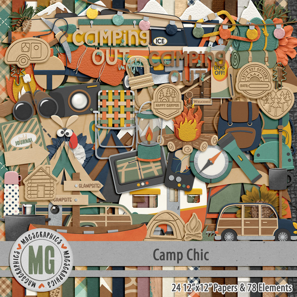 Camp Chic Kit Digital Art - Digital Scrapbooking Kits