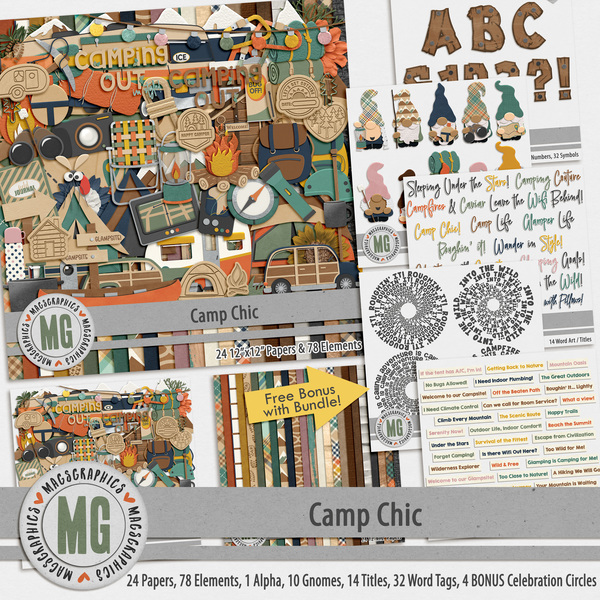 Camp Chic Bundle Digital Art - Digital Scrapbooking Kits