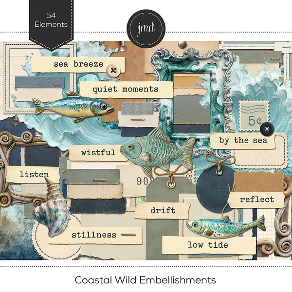 Coastal Wild Embellishments Digital Art - Digital Scrapbooking Kits