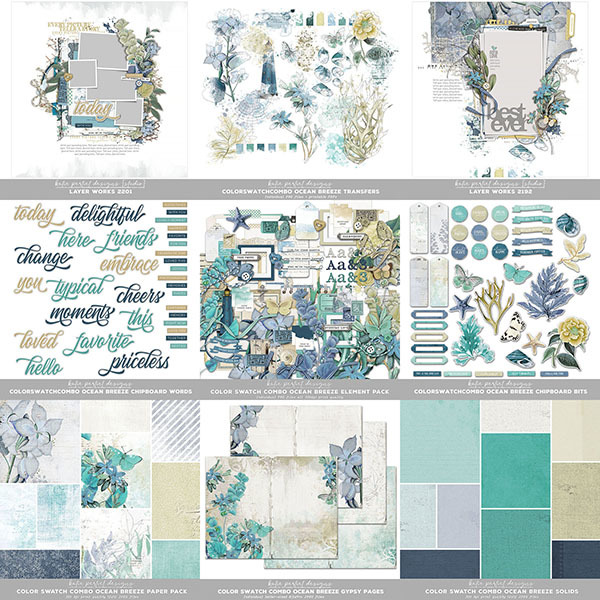 Color Swatch Combo Ocean Breeze Scrapbooking Bundle Digital Art - Digital Scrapbooking Kits