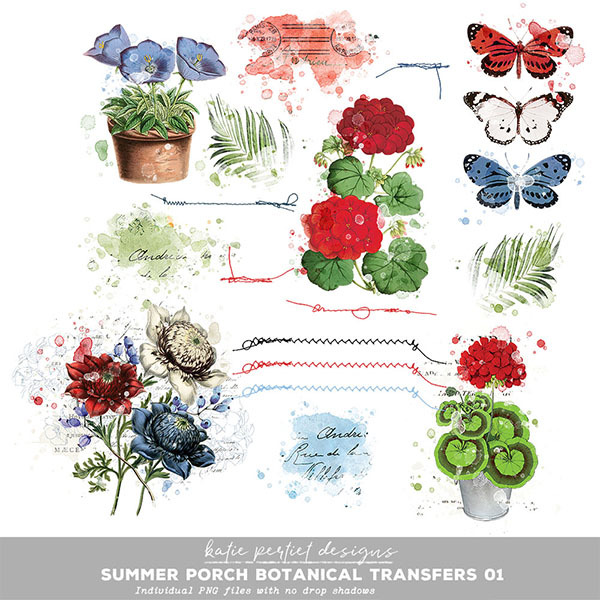 Summer Porch Botanical Transfers 01 Digital Art - Digital Scrapbooking Kits