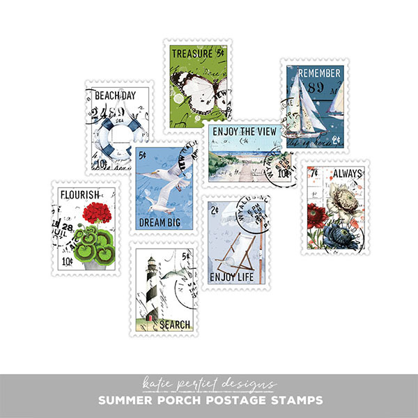 Summer Porch Postage Stamps Digital Art - Digital Scrapbooking Kits
