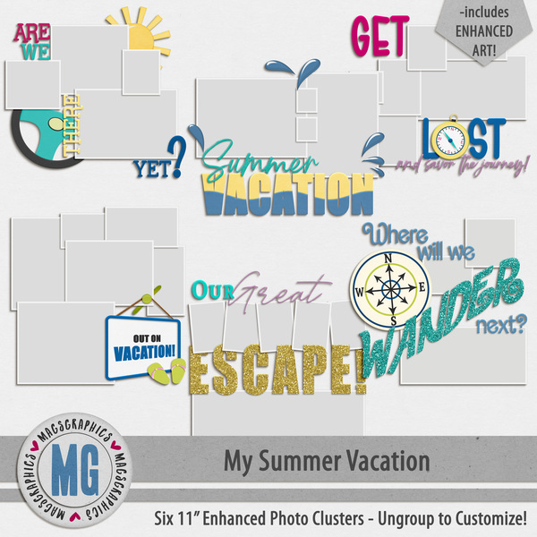 My Summer Vacation Enhanced Photo Clusters Digital Art - Digital Scrapbooking Kits
