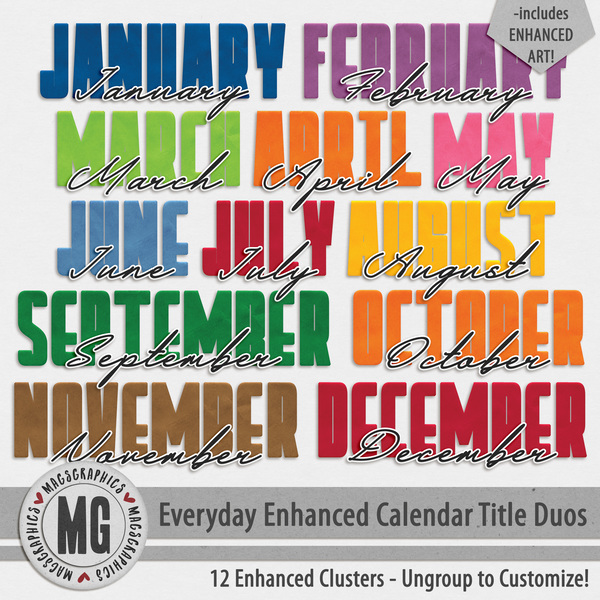 Everyday Enhanced Calendar Title Duos Digital Art - Digital Scrapbooking Kits