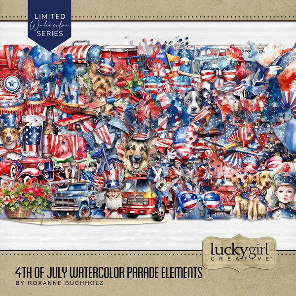 4th of July Watercolor Parade Elements Digital Art - Digital Scrapbooking Kits