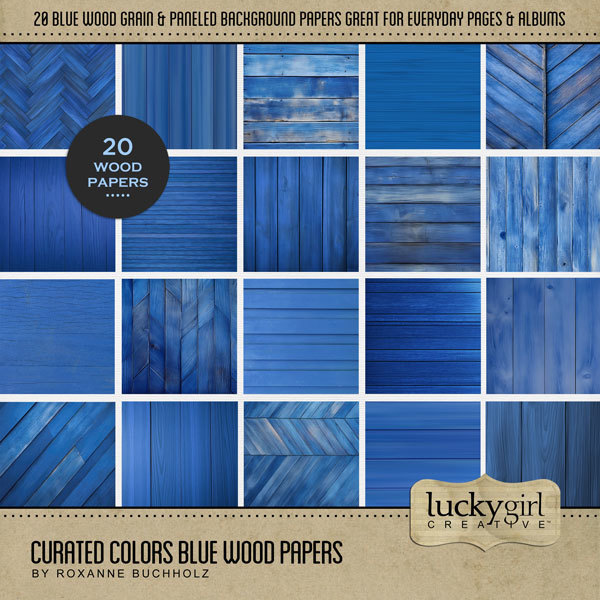Curated Colors Blue Wood Papers Digital Art - Digital Scrapbooking Kits