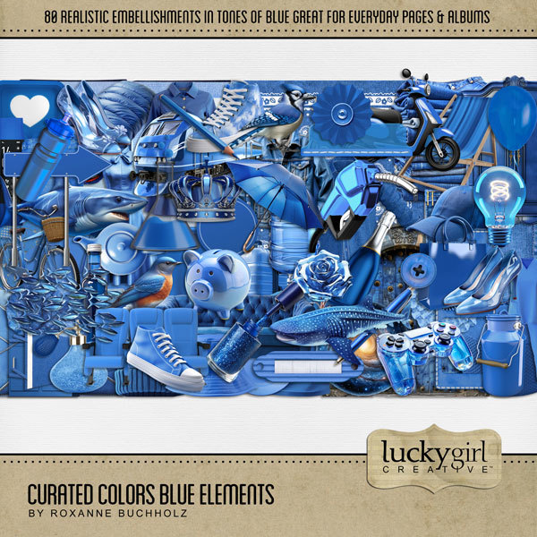 Curated Colors Blue Elements Digital Art - Digital Scrapbooking Kits