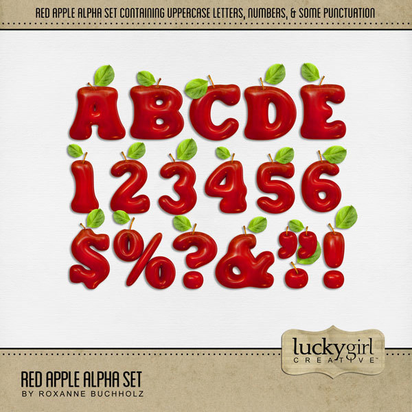 Red Apple Alpha Set Digital Art - Digital Scrapbooking Kits