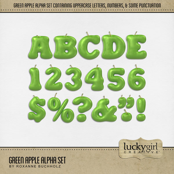 Green Apple Alpha Set Digital Art - Digital Scrapbooking Kits