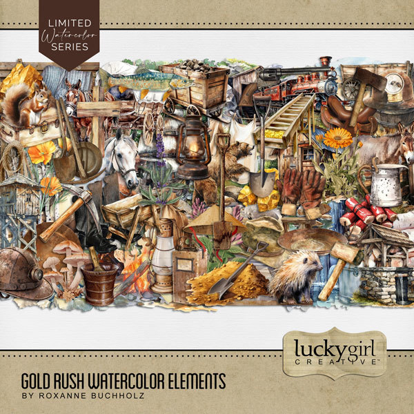 Gold Rush Watercolor Elements Digital Art - Digital Scrapbooking Kits