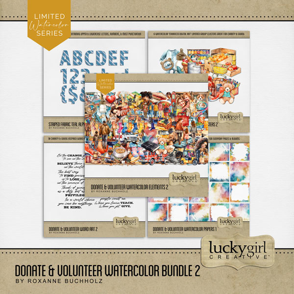 Donate & Volunteer Watercolor Bundle 2 Digital Art - Digital Scrapbooking Kits