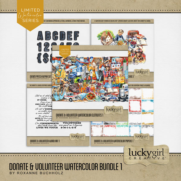 Donate & Volunteer Watercolor Bundle 1 Digital Art - Digital Scrapbooking Kits