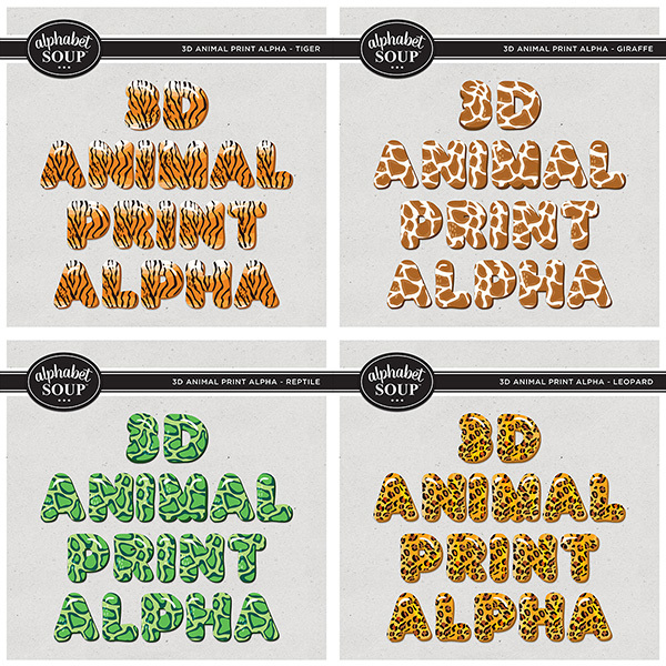 3D Animal Print Alpha Bundle Digital Art - Digital Scrapbooking Kits