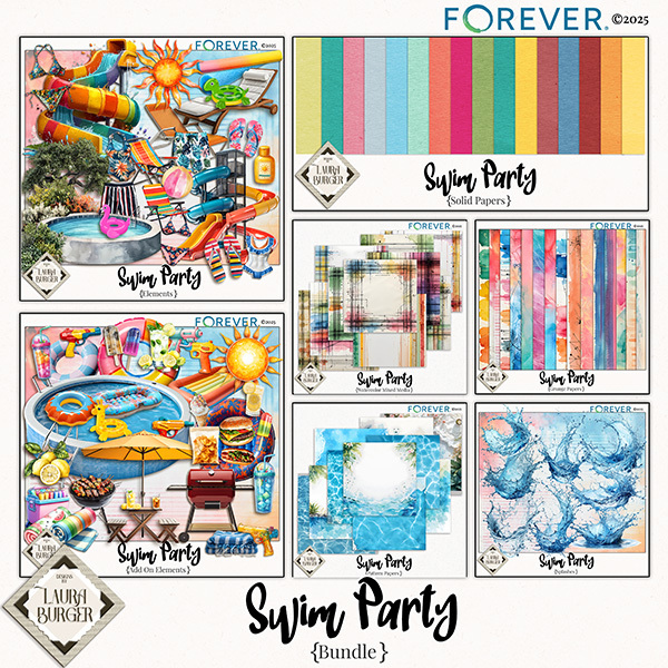 Swim Party Bundle Digital Art - Digital Scrapbooking Kits